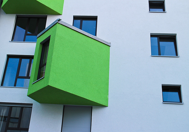 jendela teluk, hijau, ekspansi, arsitektur, rumah, bangunan, modern