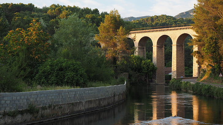 viadukt, řeka, Sorgue, l'Isle-sur-la-sorgue, Fontaine, de-vaucluse, Most - člověče strukturu