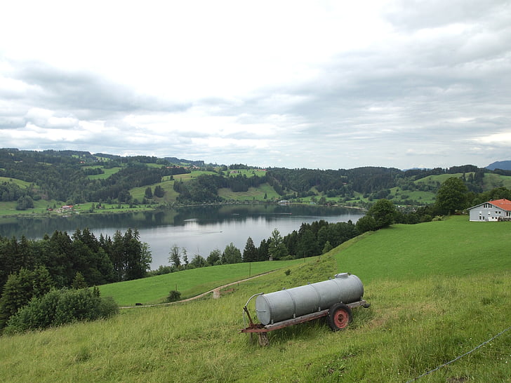 germany, immenstadt, sky, clouds, hills, lake, water