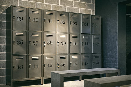 gray, metal, door, locker, cabinet, locker room, numbers