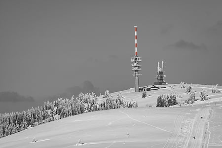anteny, zimno, krajobraz, góry, wieży radiowej, Stacja przekaźnikowa, śnieg
