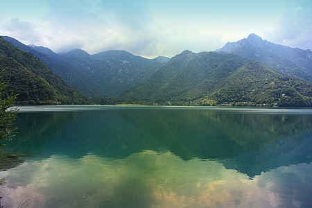 l'aigua, reflectint, muntanyes, Llac, Ledro, Itàlia, natura