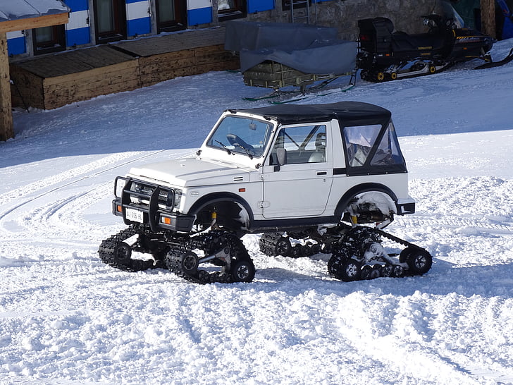 adapted vehicle snow, caterpillars, cold, ski resort