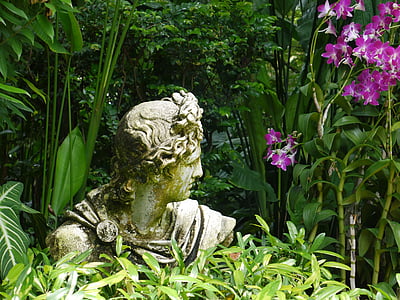 garden, nature, flowers, decos, male, greek, statue