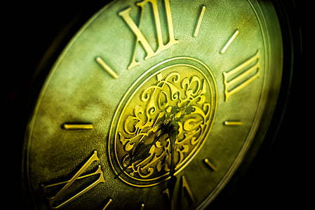 Антик, часовник, часовник лице, близък изглед, мед, Дядо часовник, римски цифри