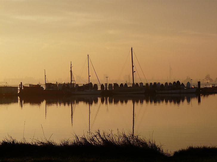portchester, hampshire, creek, early, morning, cams bay