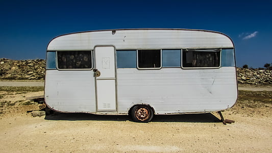campingvogn, gamle, alderen, forlatt, retro, Kypros, xylofagou