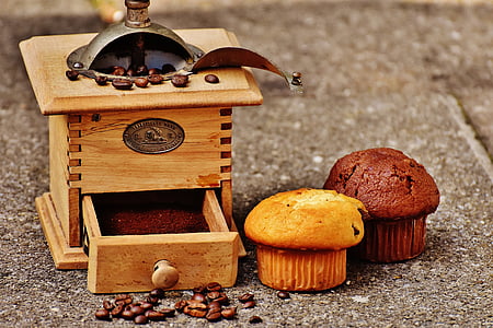 grinder, muffin, cake, coffee, coffee beans, delicious, enjoy