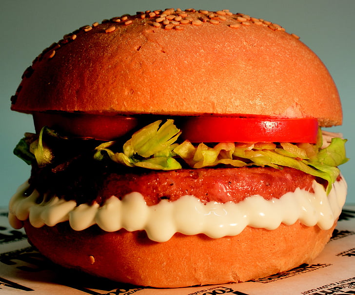 Burger, toidu, kokk, kiirtoit, kehakaalu tõus, tomat, Hamburger