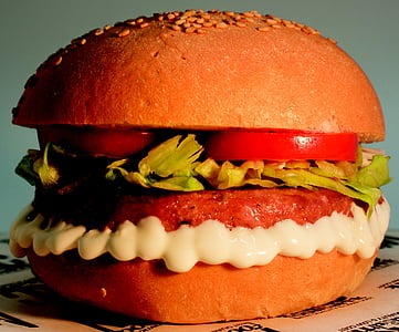 Burger, jedlo, Cook, rýchle občerstvenie, priberanie na váhe, paradajka, hamburger