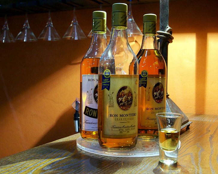 rum, alcohol, drink, glass, bottle, ron montero, motril
