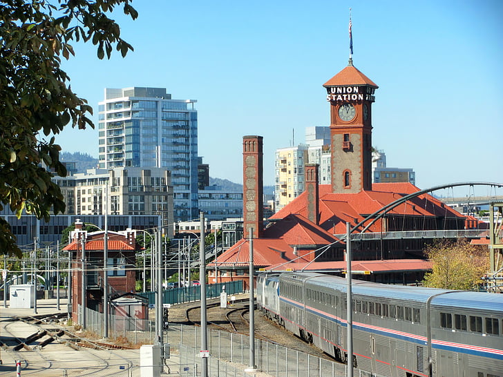 Portland, Oregon, togstationen, Depot, jernbanen, toget, bygninger
