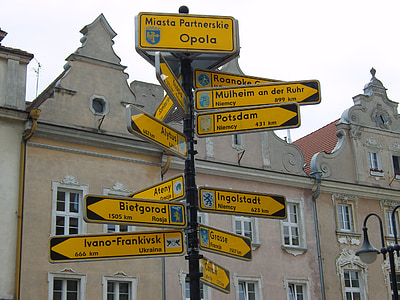 signes, ciutat, Polònia, Opole, Direcció, carretera, cases