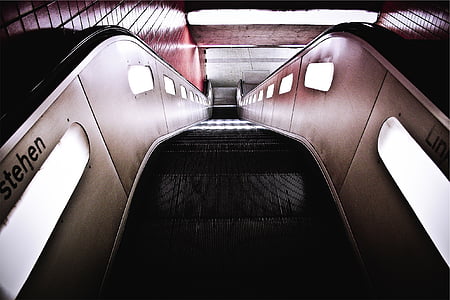escalator, subway station, stairs, down, downstairs, subway, station