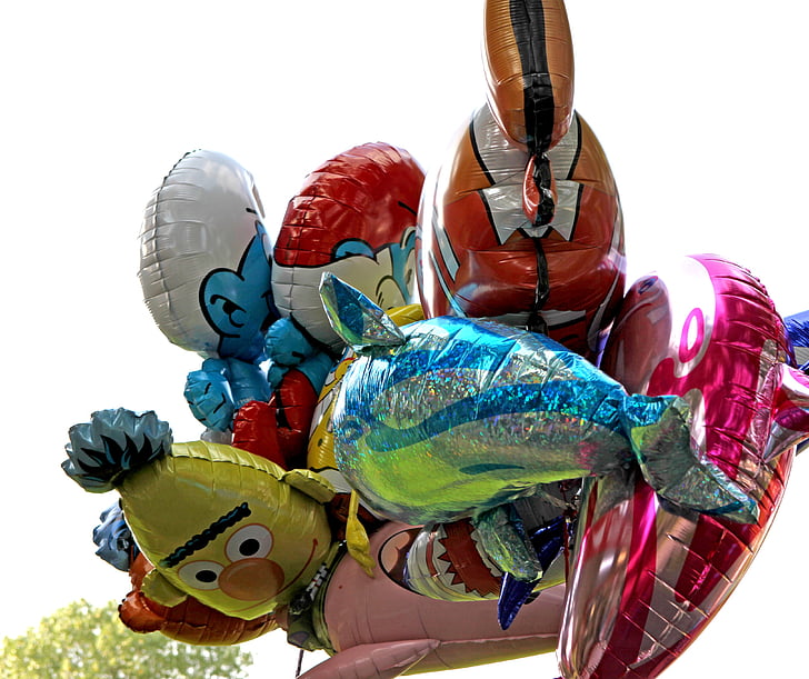 Ballons, verkligt, år marknaden, ballonger, kul, färgglada, barn