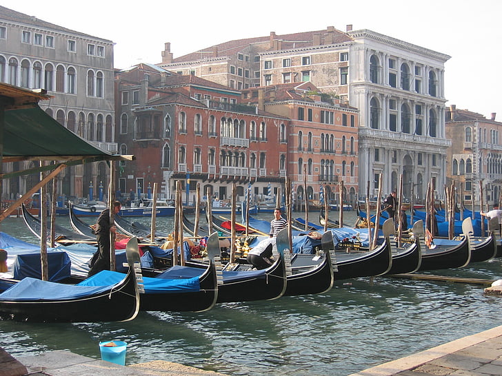 Venedig, gondoler, Lagoon, Italien, vatten, båtar, bowever