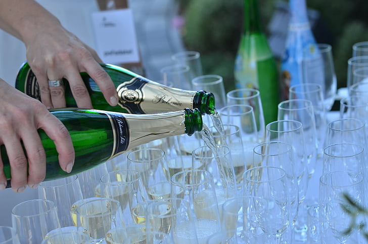 glas, bloemen, partij, Champagne, viering, drankje, partij - sociale gebeurtenis