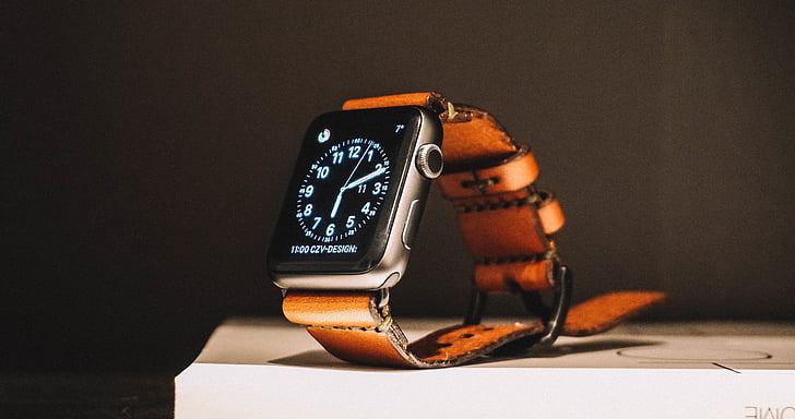 space, gray, aluminum, case, brown, leather, strap