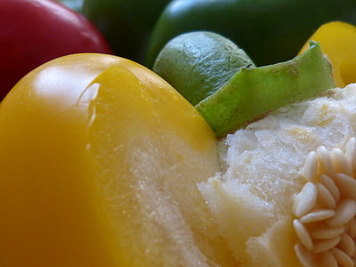 Makro, in der Nähe, Paprika, Gemüse, gelb, Makro-Fotografie, Kerne