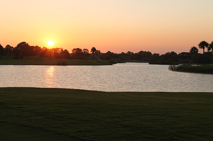 zachód słońca, Ponte vedra, Plaża, pole golfowe, Florida, miejsca przeznaczenia, wody
