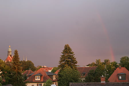 rainbow, abendstimmung, sky, nature, weather, mood, natural spectacle