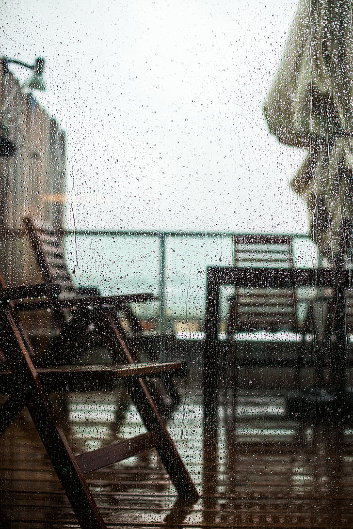 stiklo, langas, lietus, verandoje, kėdė, Poilsio, atsipalaiduoti