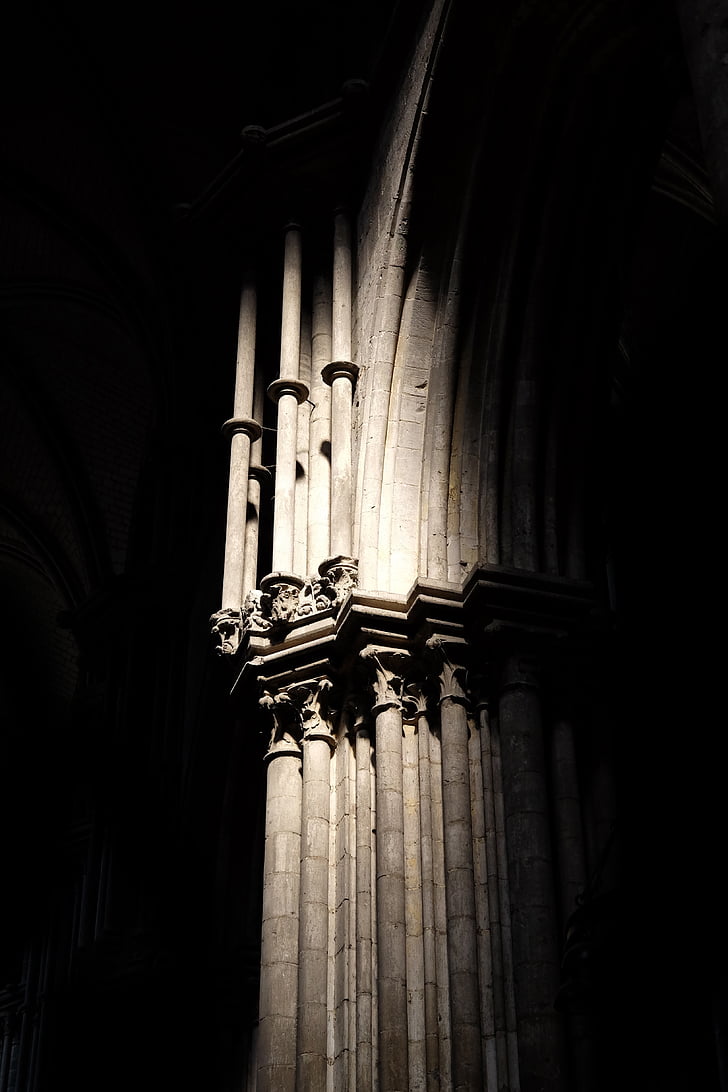 rouen, cathedral, france, building, light, no people, low angle view