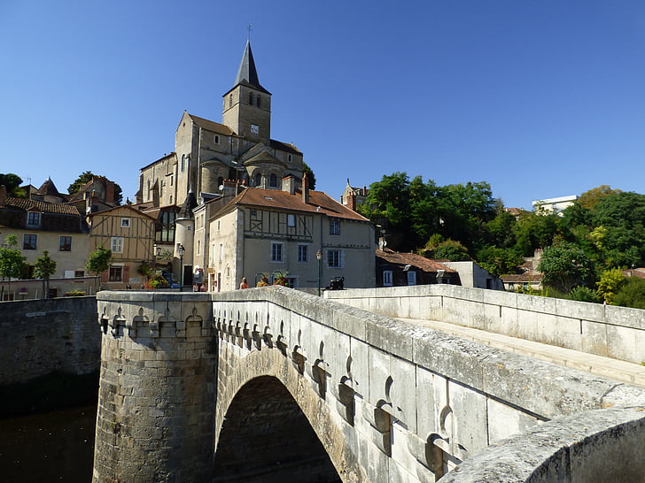Montmorillon, Jembatan, arsitektur, kuno, Eropa, Prancis, pemandangan
