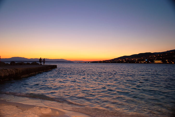 Chorvátsko, Selce, pobrežie, západ slnka, romantické, Horizon