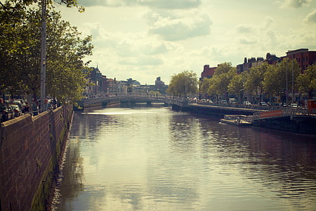rieky liffey, Dublin, Írsko, Most, vody, Canal, mesto