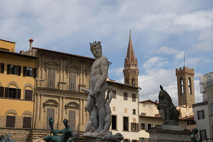 Neptune, Florens, staty, Italien, Plaza, torget, fontän