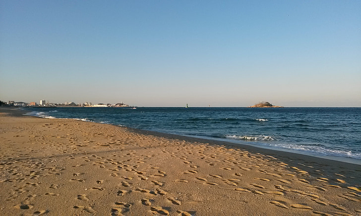 mer, plage, sable fin, Glow, Sky, mer d’hiver, Gangwon