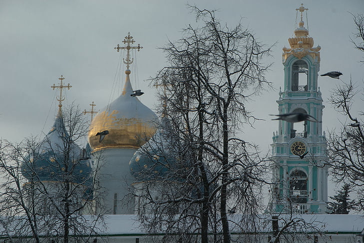 Rusija, samostan, Sergijev Slavoluk posad, zvonik, kupole, Pravoslavna, arhitektura