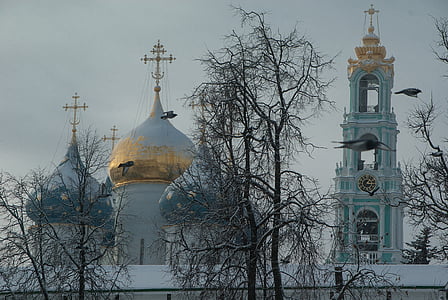 Russie, Monastère de, Serguiev Possad, tour de la cloche, coupoles, orthodoxe, architecture