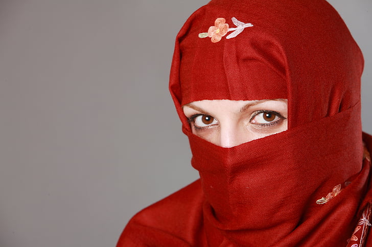 Muslima, muslimsk kvinna, ögon, mode, traditionella, kläder, kultur
