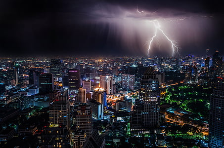 lightning, city night, sky, night, weather, thunderstorm, spectacular