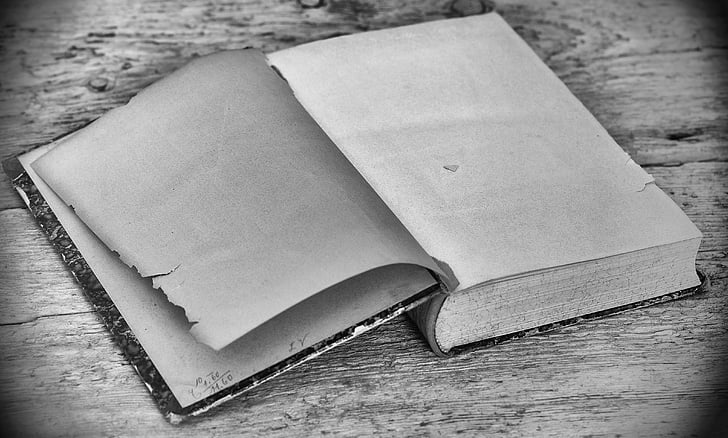 livro, velho, páginas vazias, páginas do livro, madeira, mesa de madeira, antiguidade