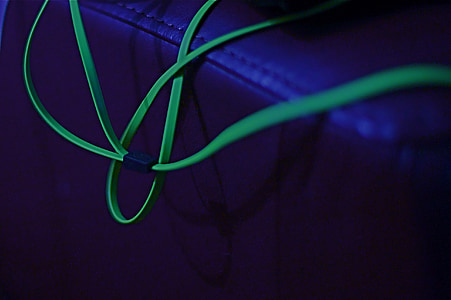 zöld, kábel, zene, kábel, drót, fülhallgatók, fül telefonok