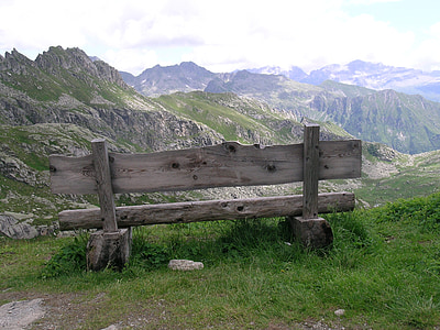 bench, italy, trentino, dolomites, landscape, mountain, nature