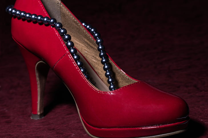 sko, kvinners sko, rød, høye heeled sko