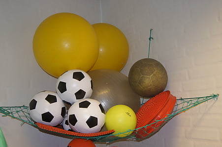 pequeño, grandes, bolas, pelotas de sóftbol, formación