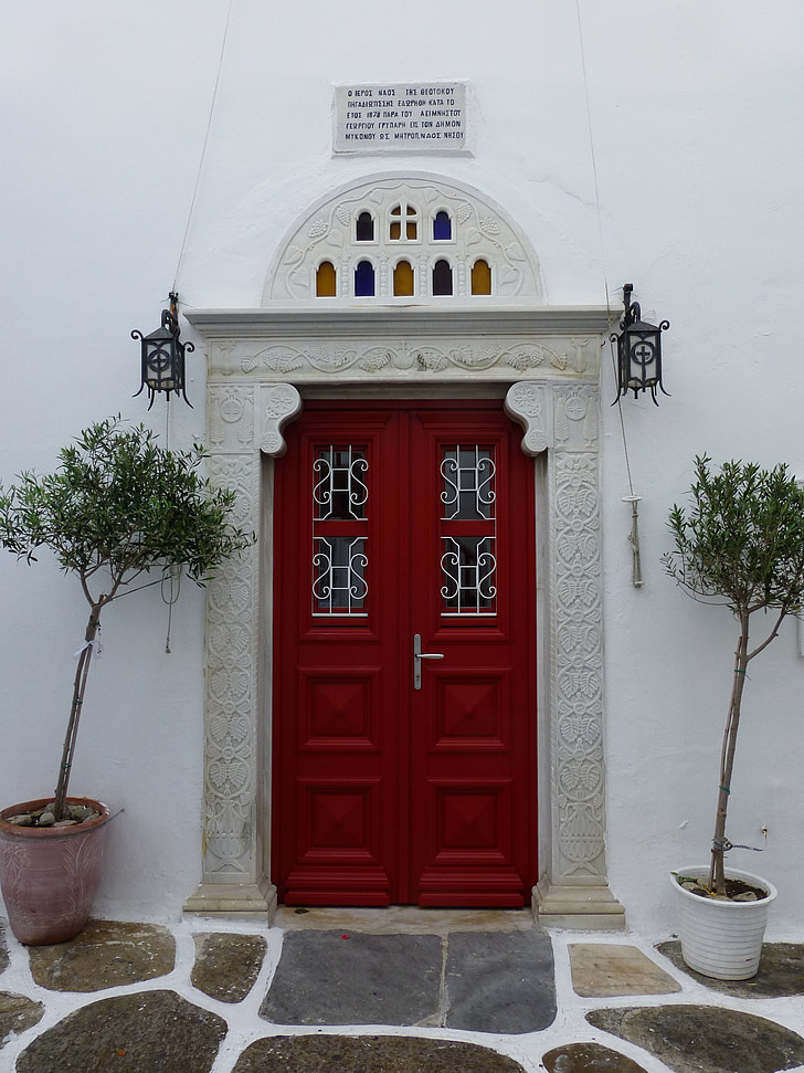 puerta, puerta roja, puerta de la iglesia, Grecia, arquitectura, culturas