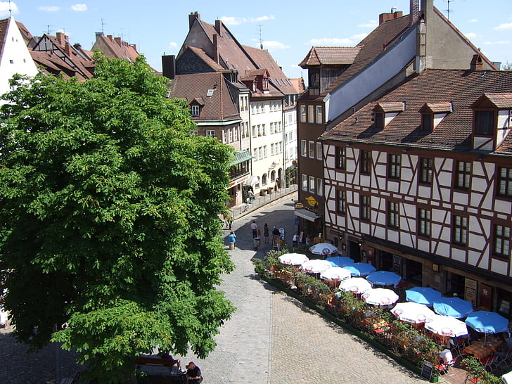 Nuremberg, Durero, Suiza francos, Fachwerkhaus, casco antiguo, soleado