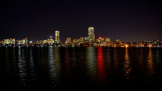 Boston, Charles river, Massachusetts, upes, siluets, ūdens, debesskrāpju