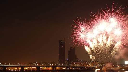 focs artificials, vista nocturna, Festival, Seül, riu han, nit, exhibició de focs artificials