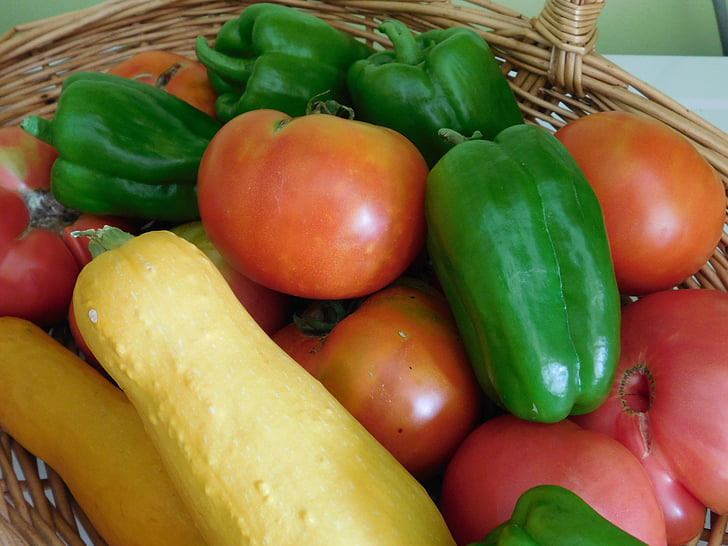 fresco, produtos hortícolas, jardim, saudável, comida, tomate, pimentos verdes