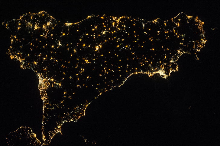 Sicilija, Italija, Međunarodna svemirska postaja, Europe, Prikaz, prostor, noć