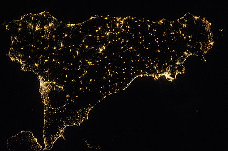 Sicilija, Italija, Tarptautinė kosminė stotis, Europoje, Rodyti, vietos, naktį
