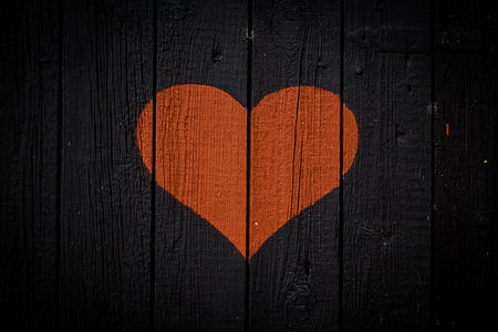心, 木材, 赤, ブラック, バレンタイン, 離れ家, 木製