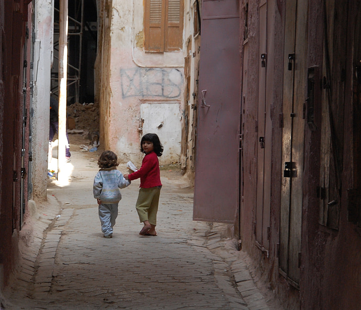 Marokko, kinderen, spelen, meisje, meisjes, Afrika, stad
